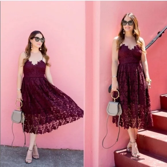 Anthropologie Dress Donna Morgan Renata Lace dress size 12 burgundy - Picture 2 of 11